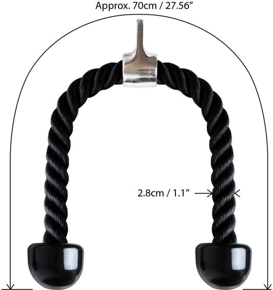 CampTeck U6935 - Nylon Triceps Rope Twisted Pull Down Rope with Non-Slip Handles - Lats, Biceps, Triceps, Gym or Home - Black - happygetfit.com