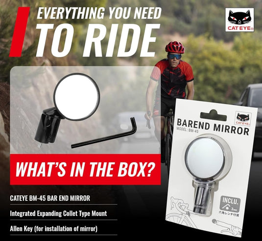 CATEYE BM-45 Bar End Mirror – Ultra Compact Mirror for Road, MTB and Gravel Bikes, Durable Aluminum with Scratch-Resistant Glass, Visibility and Safety for Cyclists - happygetfit.com