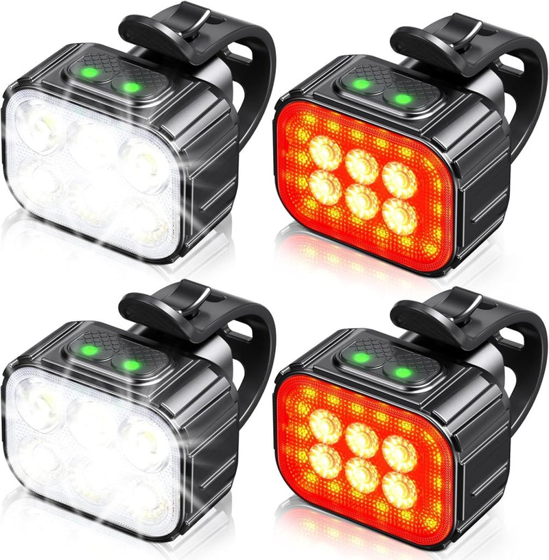 Load image into Gallery viewer, CIRYCASE Fietsverlichting, Koplamp, Oplaadbaar via USB, IP65 Waterdicht, LED-Fietsverlichting met Spotlight- en Schijnwerperbundel, 8 + 12 Modi, Super Helder, Voor- en Achterverlichting - happygetfit.com
