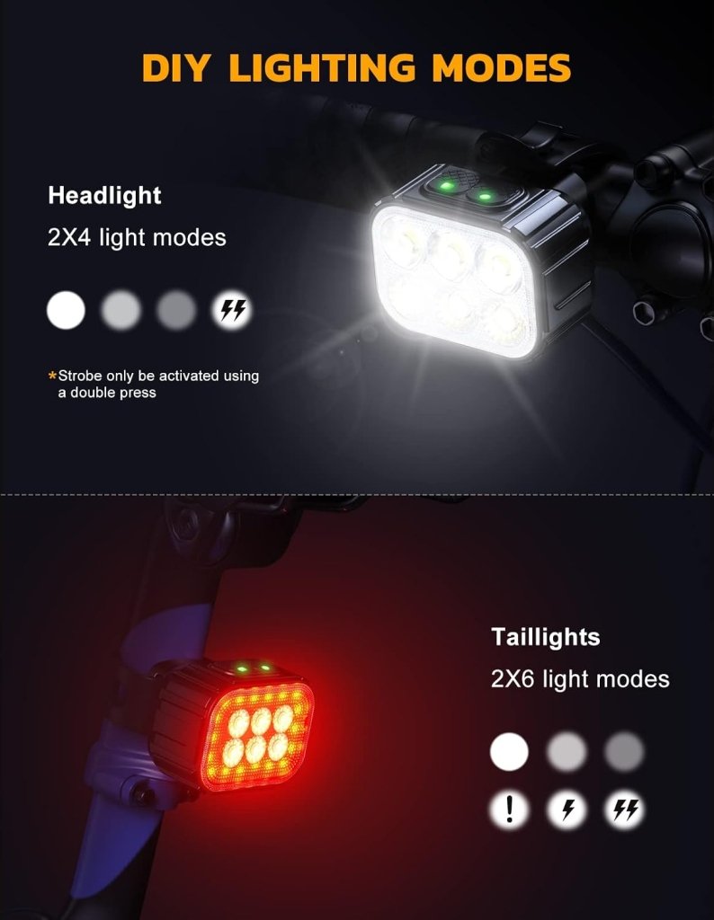 Load image into Gallery viewer, CIRYCASE Fietsverlichting, Koplamp, Oplaadbaar via USB, IP65 Waterdicht, LED-Fietsverlichting met Spotlight- en Schijnwerperbundel, 8 + 12 Modi, Super Helder, Voor- en Achterverlichting - happygetfit.com
