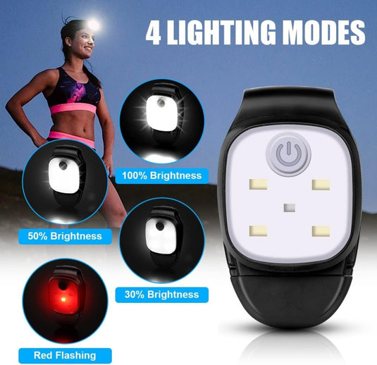 Clip op Running Lights, 4 Lichtstanden Waterdicht Outdoor Night Clip on Running Lights met 2 Pcs Reflectorbanden, USB Oplaadbare LED Licht voor Runners Camping Wandelen (1 pc) - happygetfit.com