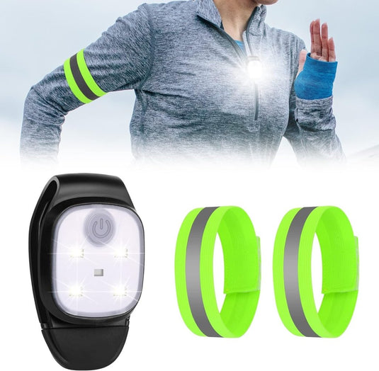 Clip op Running Lights, 4 Lichtstanden Waterdicht Outdoor Night Clip on Running Lights met 2 Pcs Reflectorbanden, USB Oplaadbare LED Licht voor Runners Camping Wandelen (1 pc) - happygetfit.com