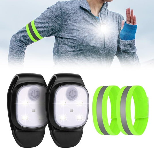 Clip op Running Lights, 4 Lichtstanden Waterdicht Outdoor Night Clip on Running Lights met 2 Pcs Reflectorbanden, USB Oplaadbare LED Licht voor Runners Camping Wandelen (1 pc) - happygetfit.com