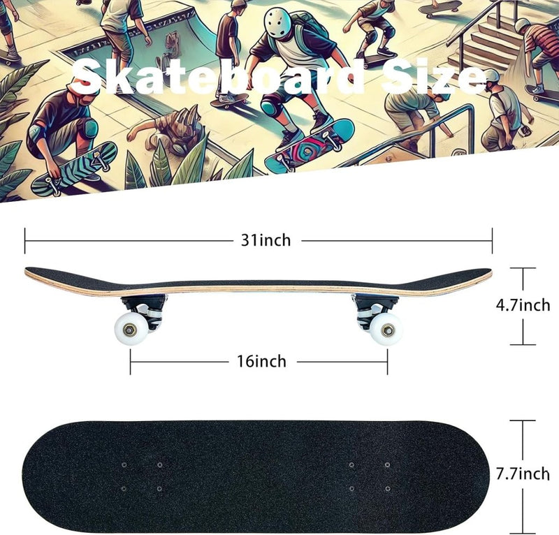 Załaduj obraz do przeglądarki galerii, Compleet skateboard 70 x 20 cm met 8-laags esdoorn deck en ABEC-11 lagers – double kick skateboard - happygetfit.com
