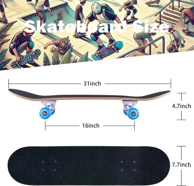 Załaduj obraz do przeglądarki galerii, Compleet skateboard 70 x 20 cm met 8-laags esdoorn deck en ABEC-11 lagers – double kick skateboard - happygetfit.com
