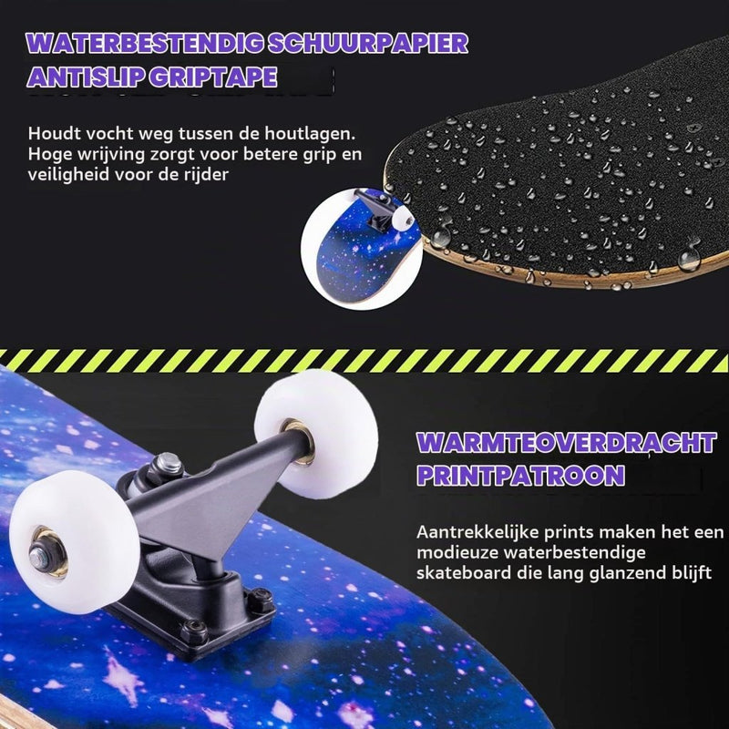 Załaduj obraz do przeglądarki galerii, Compleet skateboard 70 x 20 cm met 8-laags esdoorn deck en ABEC-11 lagers – double kick skateboard - happygetfit.com
