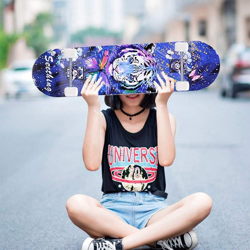 Laad afbeelding in Galerijviewer, Compleet skateboard 78,7 x 20,3 cm met 7-laags esdoorn deck en ABEC-7 lagers – beginners skateboard - happygetfit.com
