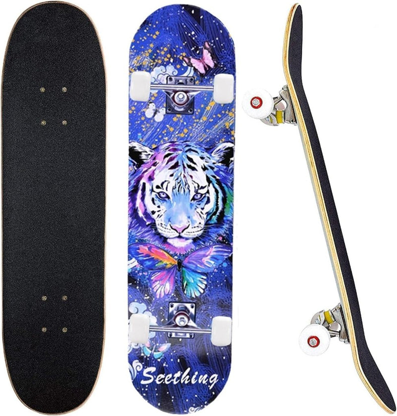 Laad afbeelding in Galerijviewer, Compleet skateboard 78,7 x 20,3 cm met 7-laags esdoorn deck en ABEC-7 lagers – beginners skateboard - happygetfit.com
