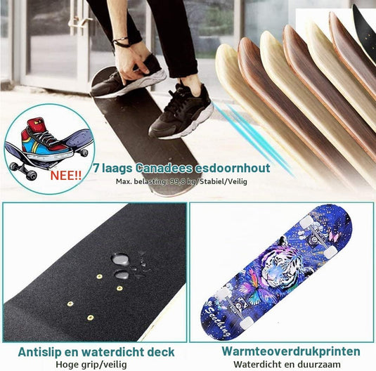 Compleet skateboard 78,7 x 20,3 cm met 7-laags esdoorn deck en ABEC-7 lagers – beginners skateboard - happygetfit.com