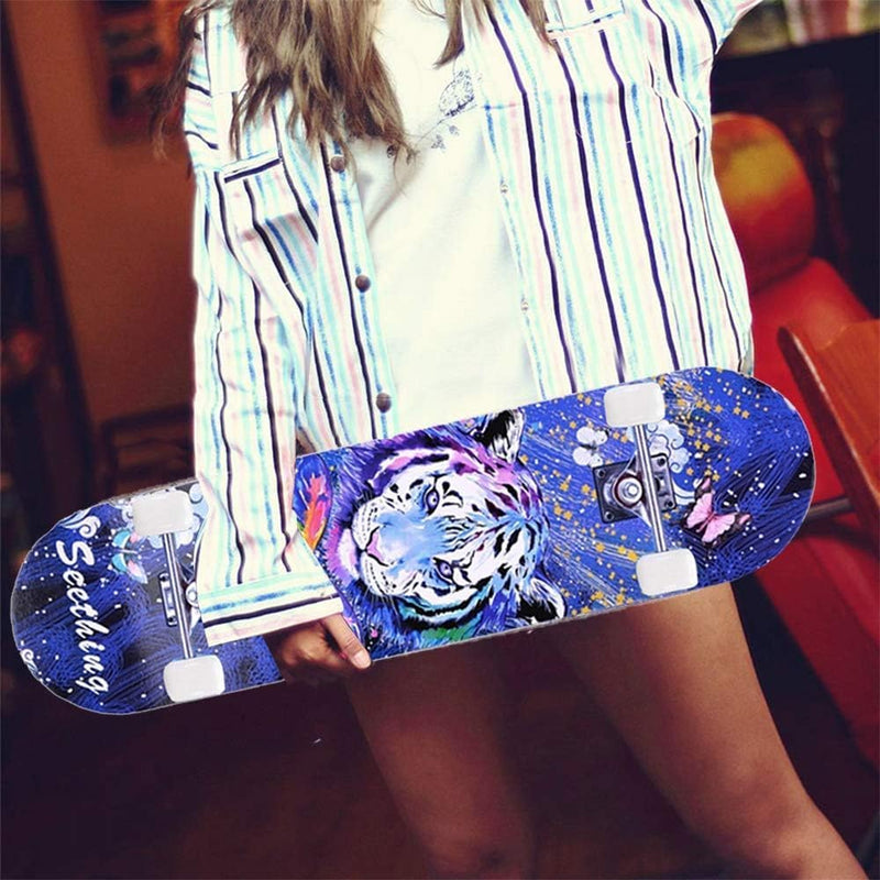 Laad afbeelding in Galerijviewer, Compleet skateboard 78,7 x 20,3 cm met 7-laags esdoorn deck en ABEC-7 lagers – beginners skateboard - happygetfit.com
