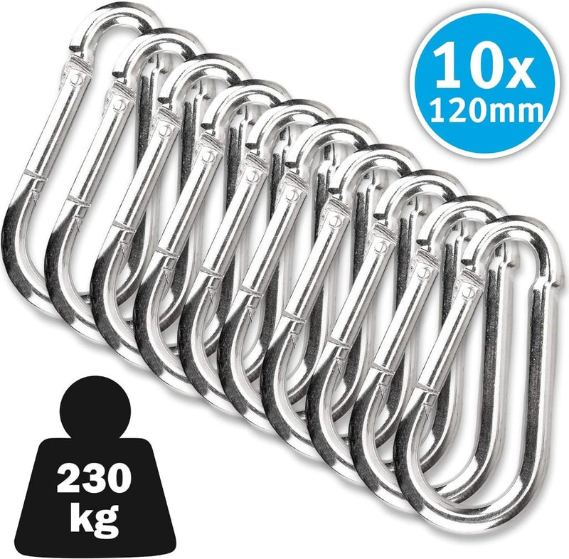 Load image into Gallery viewer, C.P. Sports Karabijnhaken, 80 x 8 mm belastbaar tot 230 kg, 60 x 6 mm belastbaar tot 150 kg, 1-60 stuks, 100 x 10 mm, 140 x 12 mm - happygetfit.com
