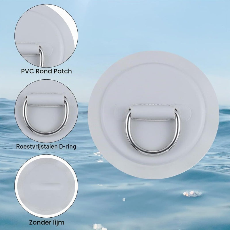 Laden Sie das Bild in Galerie -Viewer, D-ring bevestigingspads 6 stuks 8 cm van PVC grijs – roestvrijstalen bevestigingsringen – SUP kajak accessoires - happygetfit.com
