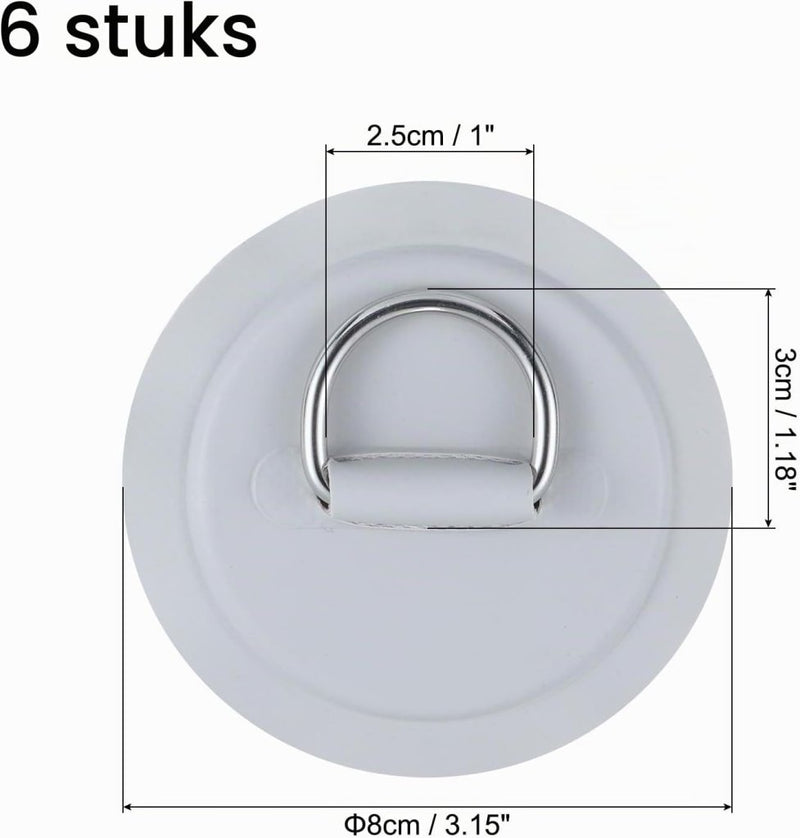 Laden Sie das Bild in Galerie -Viewer, D-ring bevestigingspads 6 stuks 8 cm van PVC grijs – roestvrijstalen bevestigingsringen – SUP kajak accessoires - happygetfit.com
