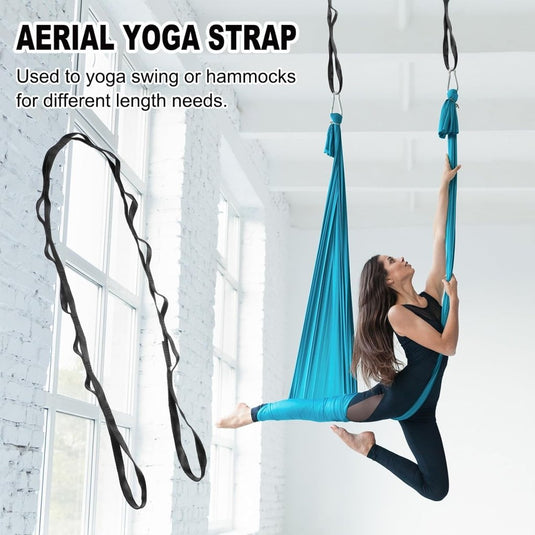 Daisy chain ophangbanden 2 stuks 180 cm met 12 lussen blauw – verstelbare nylon riemen – aerial yoga accessoires - happygetfit.com