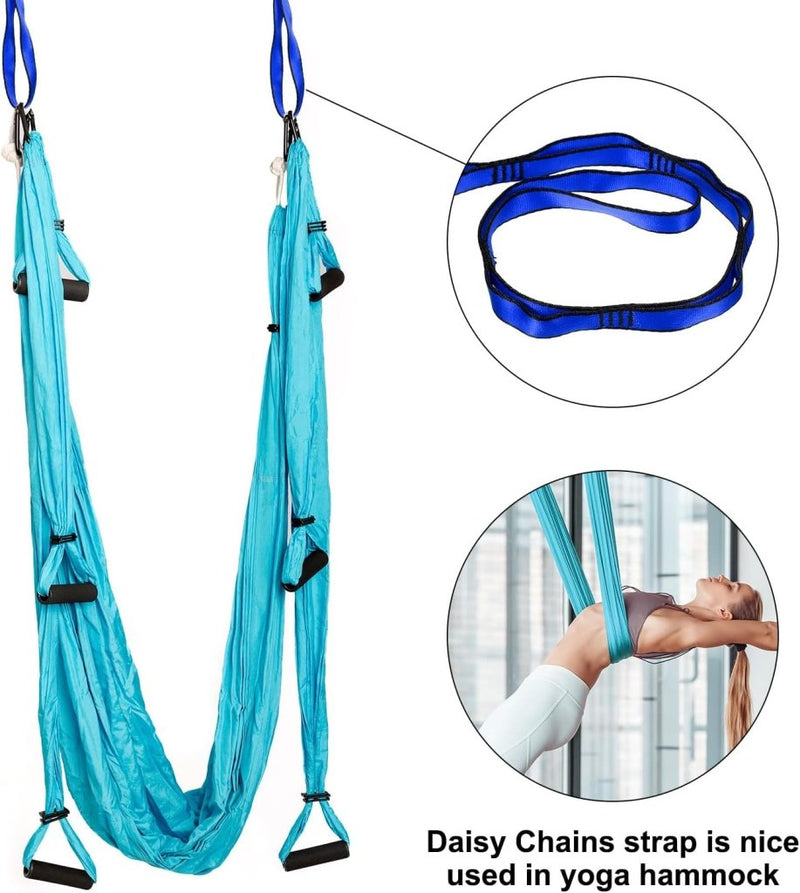 Chargez l'image dans la visionneuse de la galerie, Daisy chain ophangbanden 2 stuks 180 cm met 12 lussen blauw – verstelbare nylon riemen – aerial yoga accessoires - happygetfit.com

