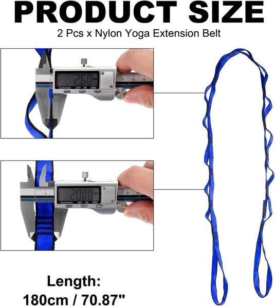 Daisy chain ophangbanden 2 stuks 180 cm met 12 lussen blauw – verstelbare nylon riemen – aerial yoga accessoires - happygetfit.com