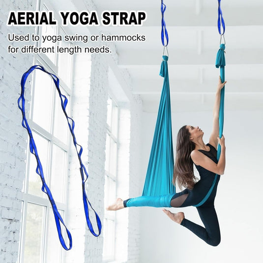 Daisy chain ophangbanden 2 stuks 180 cm met 12 lussen blauw – verstelbare nylon riemen – aerial yoga accessoires - happygetfit.com