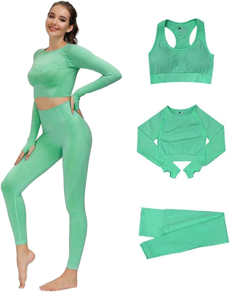 Laad afbeelding in Galerijviewer, Dames 3-Delige Yoga Workout Sets Voor Vrouwen Sportkleding Hoge Taille Leggings Sport BH Trainingspakken Set - happygetfit.com
