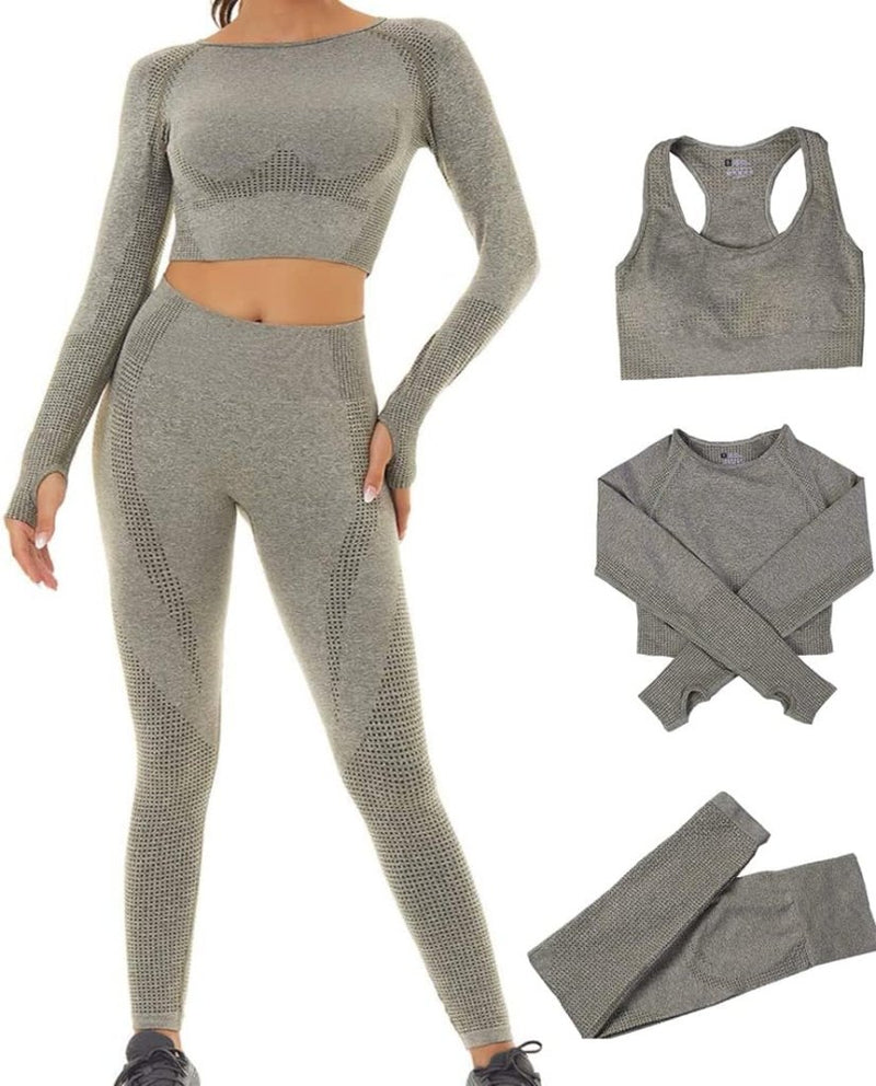 Laad afbeelding in Galerijviewer, Dames 3-Delige Yoga Workout Sets Voor Vrouwen Sportkleding Hoge Taille Leggings Sport BH Trainingspakken Set - happygetfit.com
