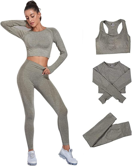 Dames 3-Delige Yoga Workout Sets Voor Vrouwen Sportkleding Hoge Taille Leggings Sport BH Trainingspakken Set - happygetfit.com