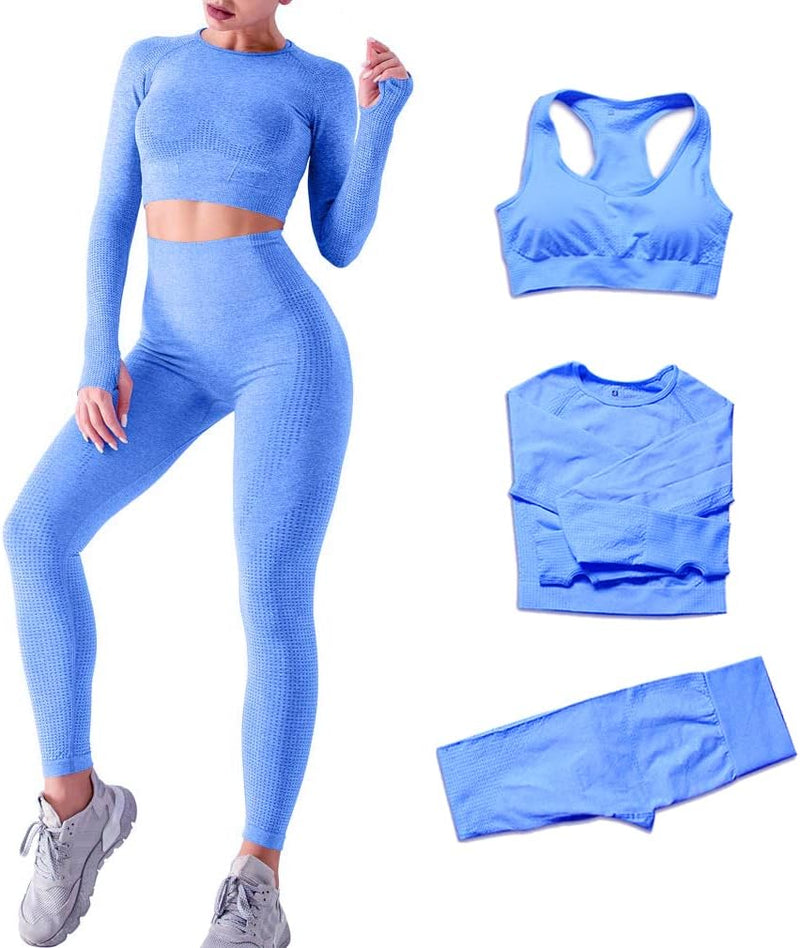 Laad afbeelding in Galerijviewer, Dames 3-Delige Yoga Workout Sets Voor Vrouwen Sportkleding Hoge Taille Leggings Sport BH Trainingspakken Set - happygetfit.com
