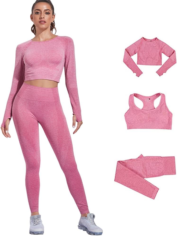 Laad afbeelding in Galerijviewer, Dames 3-Delige Yoga Workout Sets Voor Vrouwen Sportkleding Hoge Taille Leggings Sport BH Trainingspakken Set - happygetfit.com

