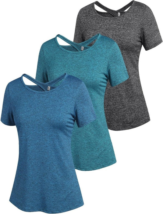 Dames sportshirt korte mouw rugloos sneldrogend - happygetfit.com