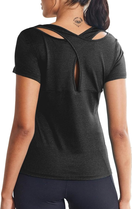 Dames sportshirt korte mouw rugloos sneldrogend - happygetfit.com