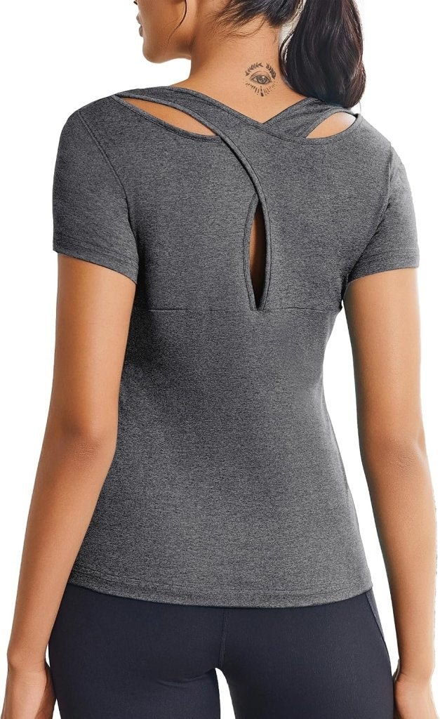 Chargez l'image dans la visionneuse de la galerie, Dames sportshirt korte mouw rugloos sneldrogend - happygetfit.com
