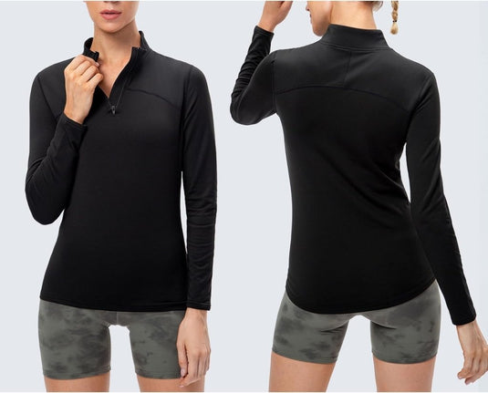 Dames sportshirt lange mouw met halve rits - happygetfit.com