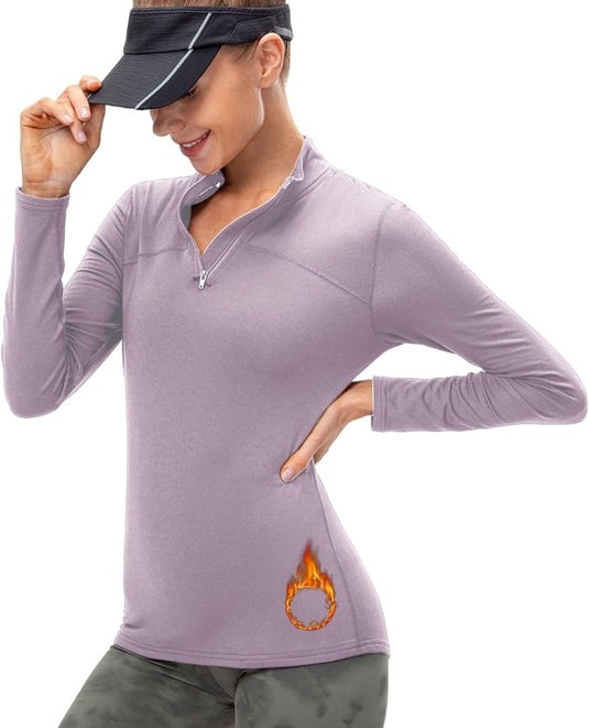 Dames sportshirt lange mouw met halve rits - happygetfit.com