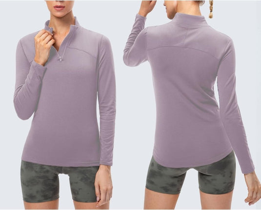 Dames sportshirt lange mouw met halve rits - happygetfit.com