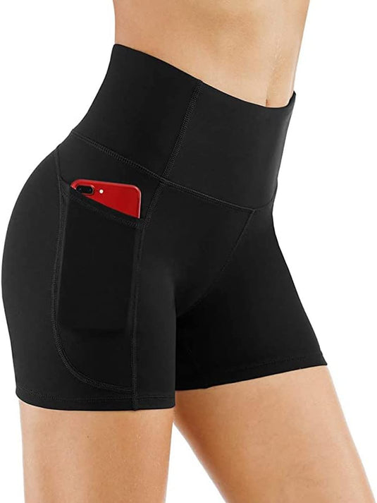 Dames sportshort high waist met zakken marmerprint - happygetfit.com