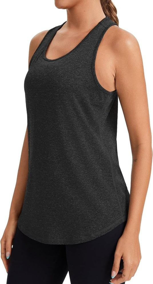Dames sporttop mouwloos sneldrogend met open rug – fitness top – yoga shirt - happygetfit.com