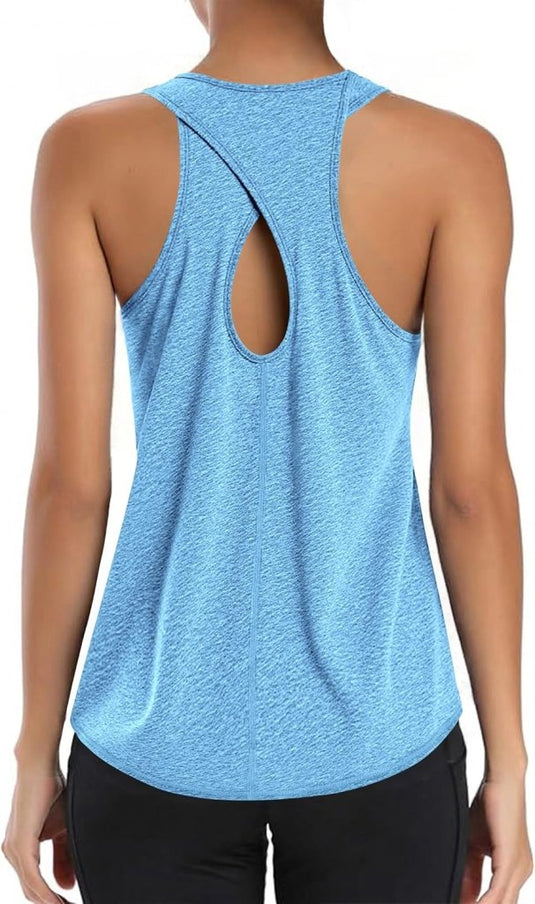 Dames sporttop mouwloos sneldrogend met open rug – fitness top – yoga shirt - happygetfit.com