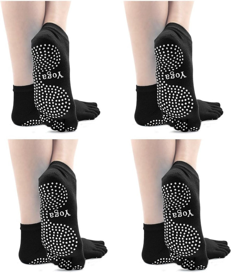 Load image into Gallery viewer, Dames Yoga Sokken Antislip Sportsokken Met Rubberen Zolen, Dames Teen Sokken Voor Pilates Yoga Dans Gym Vechtsporten, 4 paar - happygetfit.com
