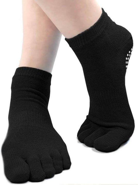 Dames Yoga Sokken Antislip Sportsokken Met Rubberen Zolen, Dames Teen Sokken Voor Pilates Yoga Dans Gym Vechtsporten, 4 paar - happygetfit.com