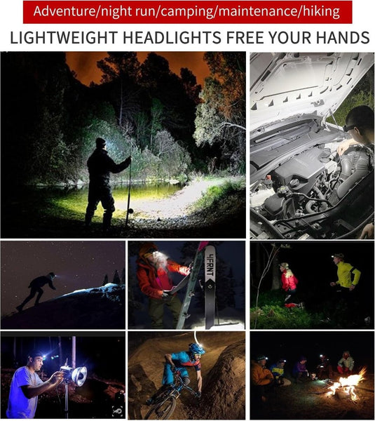 DARKBEAM Led-hoofdlamp, USB-zaklamp, oplaadbaar, COB-projector, licht, waterdicht, onderhoud en constructie van de auto, werklicht voor helm, fietsen, vissen in de open lucht, 2 verpakkingen - happygetfit.com
