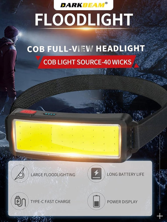 DARKBEAM Led-hoofdlamp, USB-zaklamp, oplaadbaar, COB-projector, licht, waterdicht, onderhoud en constructie van de auto, werklicht voor helm, fietsen, vissen in de open lucht, 2 verpakkingen - happygetfit.com