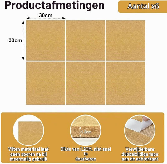 Dartbord beschermpanelen 6 stuks 30 x 30 cm van zelfklevend vilt – dartwandbekleding – dartbescherming - happygetfit.com