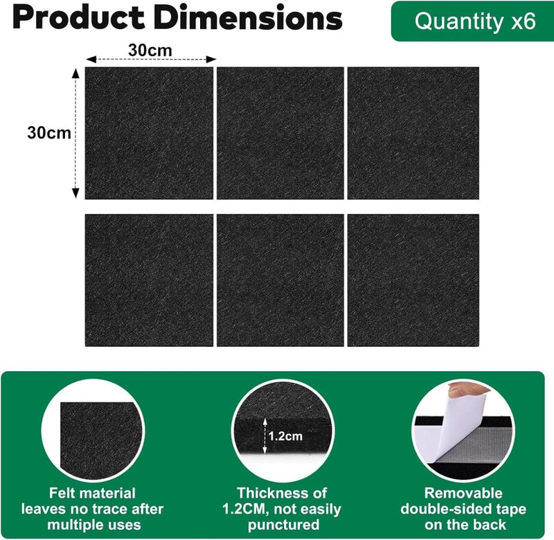 Laad afbeelding in Galerijviewer, Dartbord beschermpanelen 6 stuks 30 x 30 cm van zelfklevend vilt – dartwandbekleding – dartbescherming - happygetfit.com
