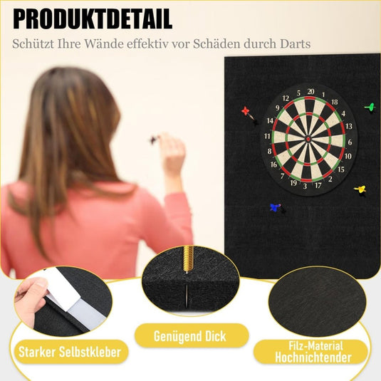 Dartbord beschermtegels 6 stuks 30 x 30 cm van zelfklevend vilt met 12 mm dikte – dartpanelen – muurafscherming - happygetfit.com