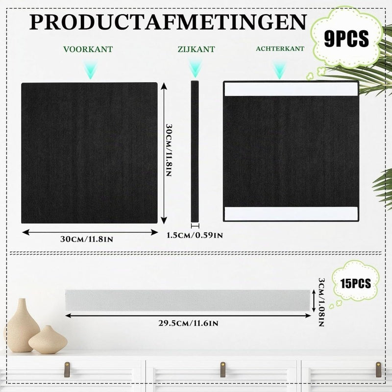 Laad afbeelding in Galerijviewer, Dartbord beschermtegels 9 stuks 30 x 30 cm van dik zelfklevend vilt met knutselmes – dartwandisolatie – muurbeschermers - happygetfit.com
