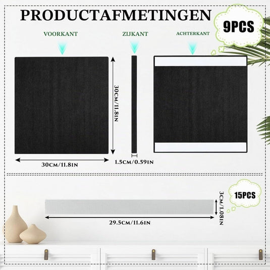 Dartbord beschermtegels 9 stuks 30 x 30 cm van dik zelfklevend vilt met knutselmes – dartwandisolatie – muurbeschermers - happygetfit.com