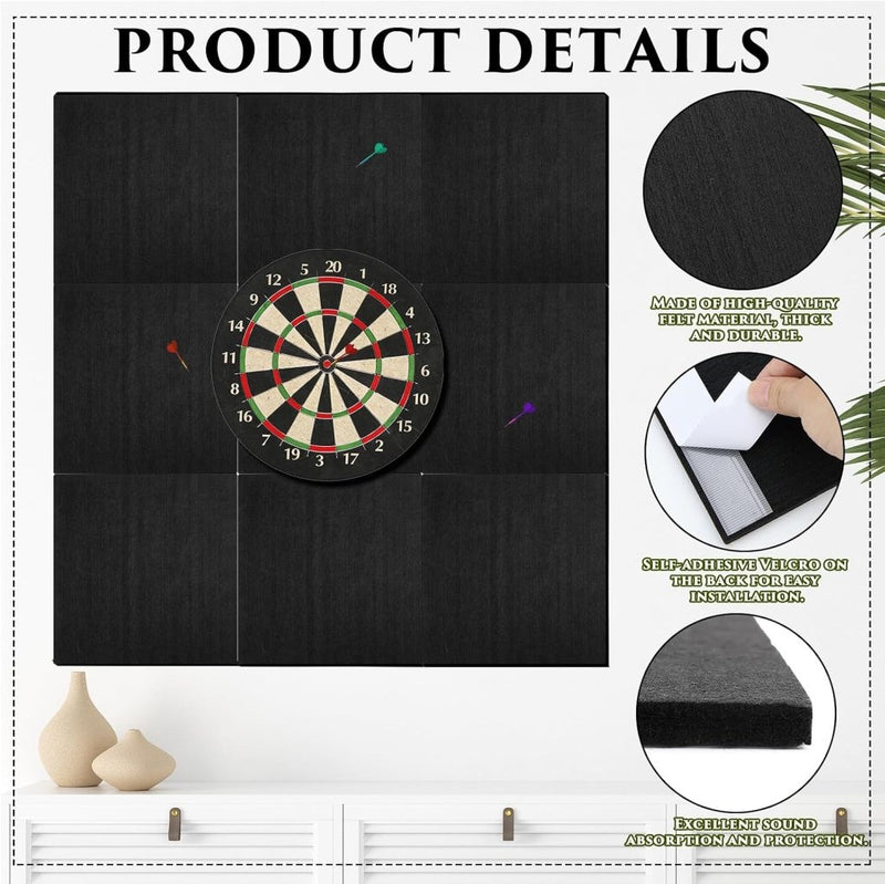 Laad afbeelding in Galerijviewer, Dartbord beschermtegels 9 stuks 30 x 30 cm van dik zelfklevend vilt met knutselmes – dartwandisolatie – muurbeschermers - happygetfit.com
