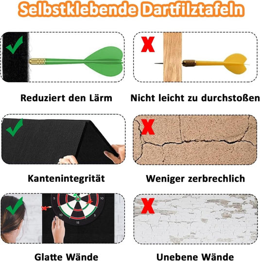 Dartbord muurbescherming 6 stuks van zelfklevend vilt 30 x 30 cm – dartwandpanelen – dartachterwand - happygetfit.com