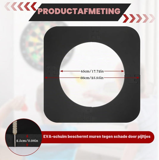 Dartbord omranding 4-delig van EVA-schuim met 66 cm buitendiameter en 2,5 cm dikte – dartsurround – dartwandbescherming - happygetfit.com