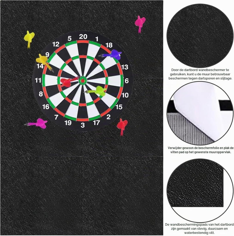 Laad afbeelding in Galerijviewer, Dartbord wandbekleding 6-delig 60 x 90 cm van zelfklevend vilt met 12 mm dikte – dartbeschermplaten – dartgeluidsdemping - happygetfit.com
