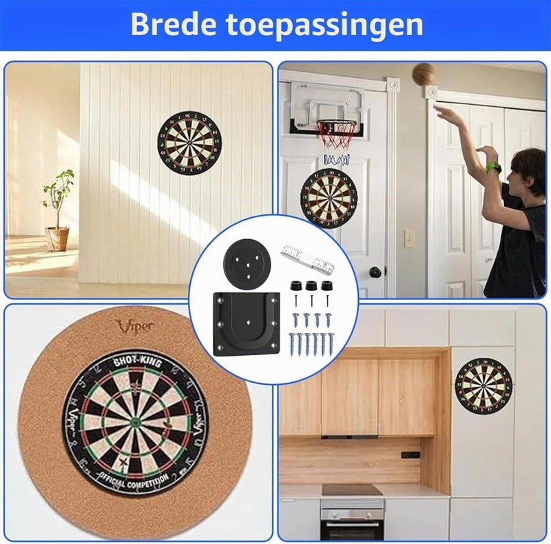 Load image in Gallery Viewer, Dartbord wandhouder van kunststof en metaal met schroeven en meetlint – dartbevestigingsset – ophangsysteem - happygetfit.com
