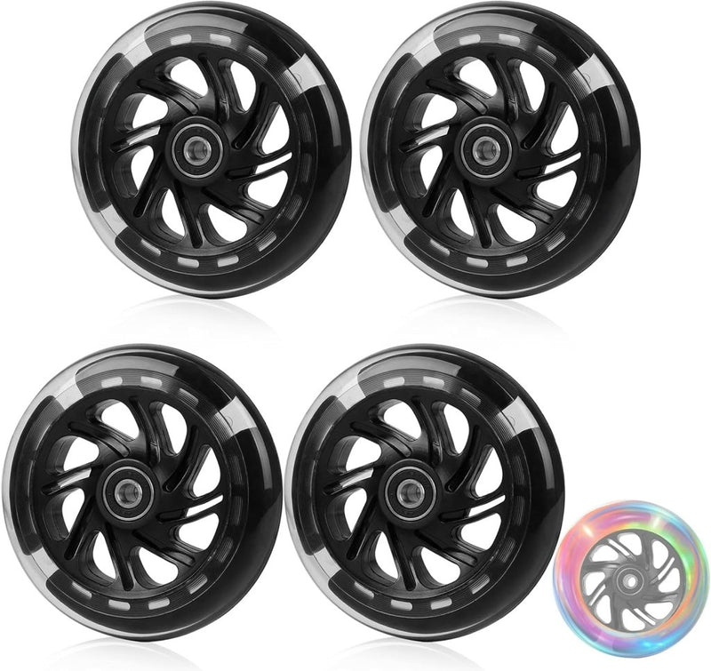 Laad afbeelding in Galerijviewer, DBREAKS Lichtgevende stuntstep, wielen met ledverlichting, 100 mm, ABEC, 9 kogellagers, hardheid 88A, geschikt voor alle scooters (zwart) - happygetfit.com
